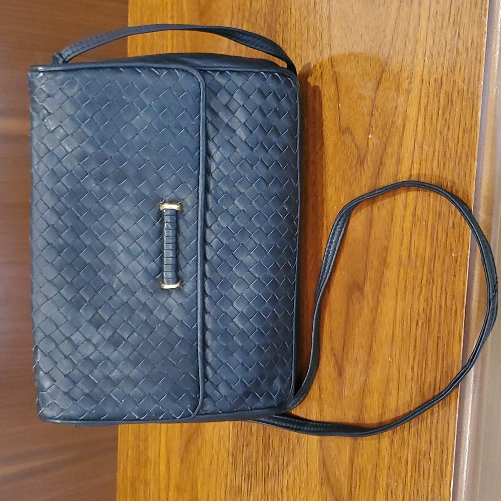 VTG Ganson Woven Leather Navy Purse Shoulder bag Cross…